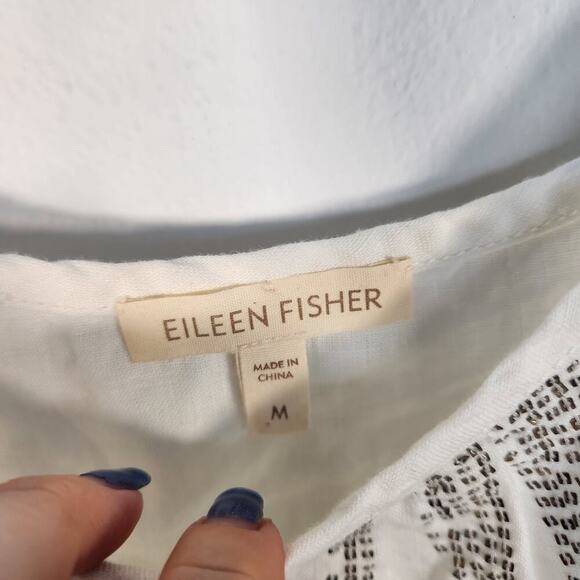 Eileen Fisher Linen Beaded Boho Tank Top Cream Lagenlook M - Picture 3 of 7